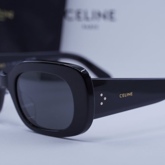 Celine CL40287U 01A Rectangle Sunglasses–Shiny Black\Grey - Picture 2 of 9